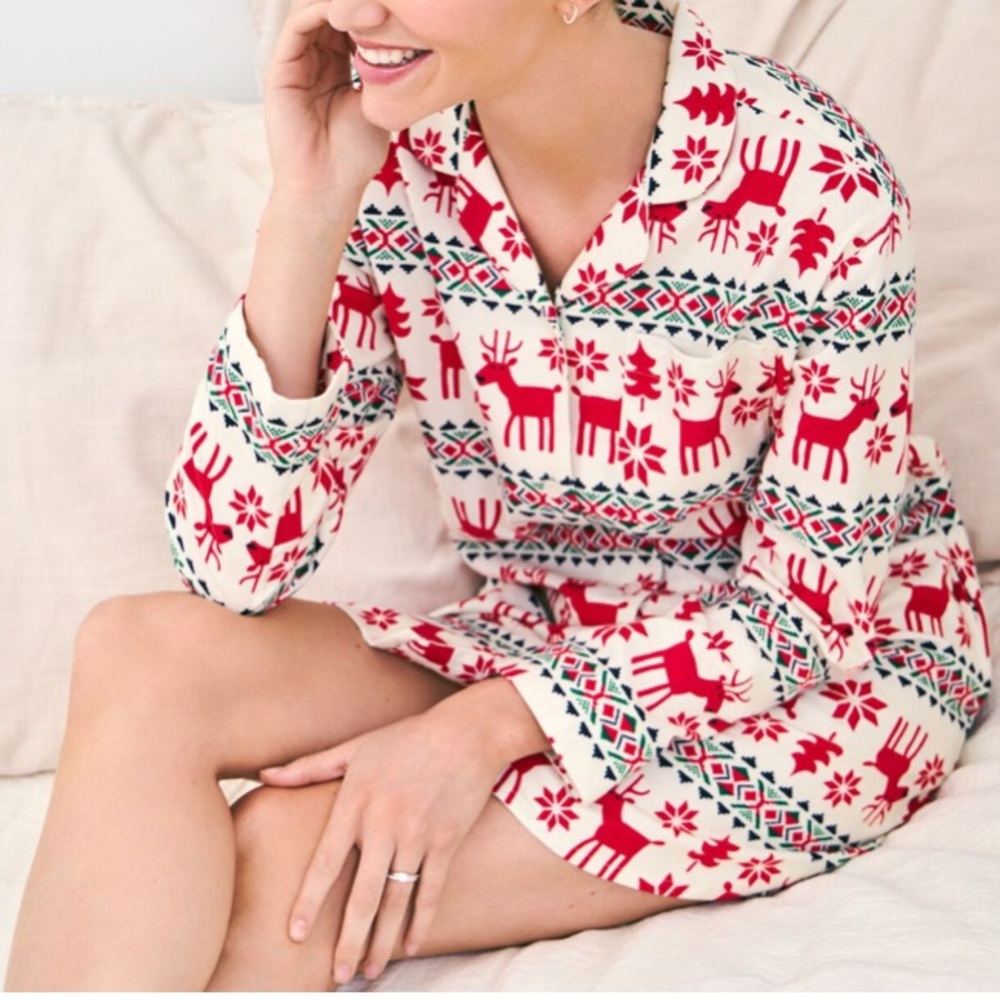 Hanna Andersson Women's Holiday Flannel Nightshirt Deer Scandinavian Christmas